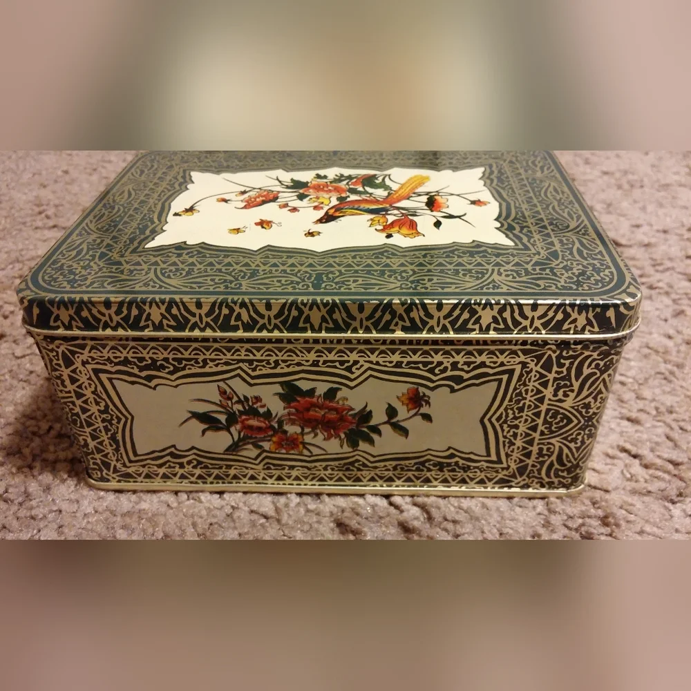 Vintage Tin Decorative Tin Bird Motif Floral Pattern Hong Kong